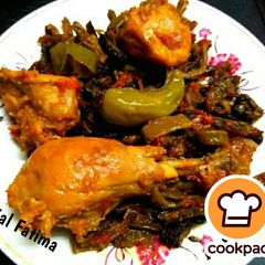 Chicken karela (bitter gourd with chicken) A picture of Chicken karela (bitter gourd with chicken).