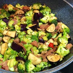 A picture of Sautéed Broccoli, Eggplant and Bacon.