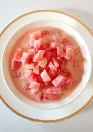 A picture of Water melon milk salad.