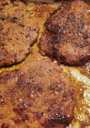 A picture of Honey mustard and garlic cubed pork chops.