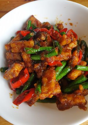 Foto resep Tumis tempe kacang panjang manis pedas