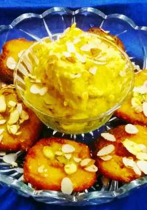 A picture of Kesariya Instant Suji Malpua and Raj Ratan Shrikhand.