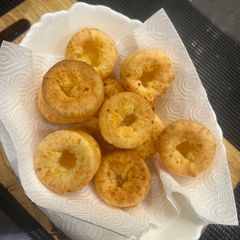 A picture of Gluten Free (NEVER Made before) Pão de Queijo - Brazilian Cheese Bread "Poppers" - SO delicous.