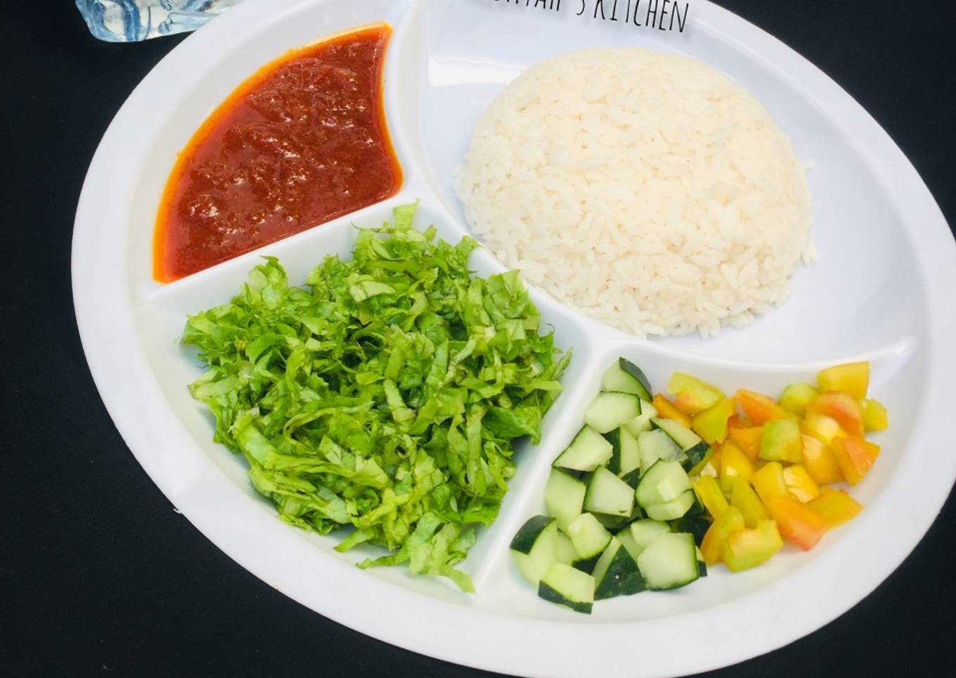 White Rice With Stew And Salad