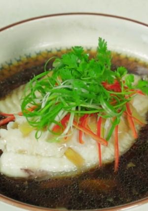 Hình của món Cá điêu hồng rim gừng tỏi.