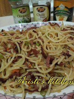 Foto resep Spaghetti aglio e olio dg smoked beef