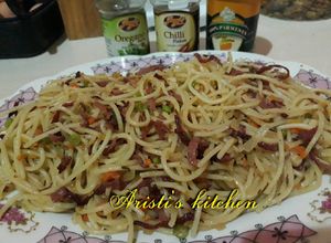 Foto resep Spaghetti aglio e olio dg smoked beef