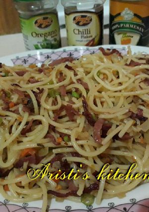 Foto resep Spaghetti aglio e olio dg smoked beef