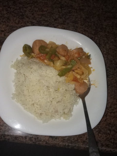 A picture of Dinner boiled rice and sausage straw #favorite Easter dish.