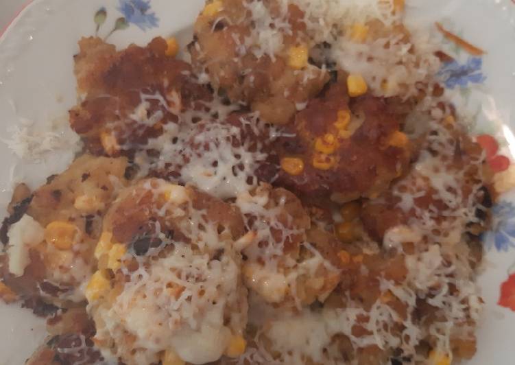 Aloo and corn fried veg patties with cheese n kismis