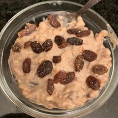 Raisin Oats With coco powder and Honey A picture of Raisin Oats With coco powder and Honey.