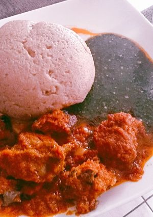A picture of Wheat with Ewedu and Tomatoes Stew.