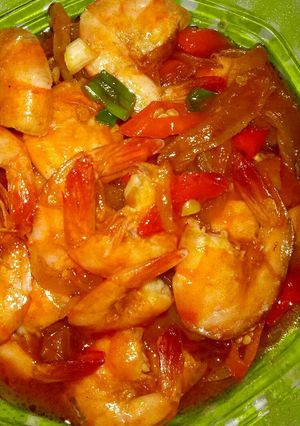 Foto resep Udang saus pedas.
