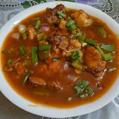 A picture of Chilli Chicken with leftover chicken pakoras# LKM.