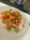 Sweet chilli chicken bites on rice