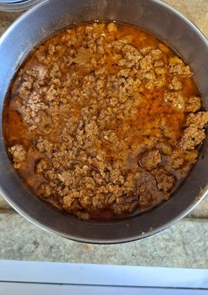 Foto de Preparação base de carne moída com molho de tomate