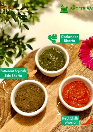A picture of Plant based Bhortas.. #NewyearNewyou.