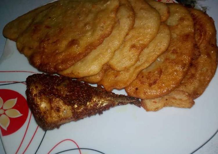 Pan cake and fried fish