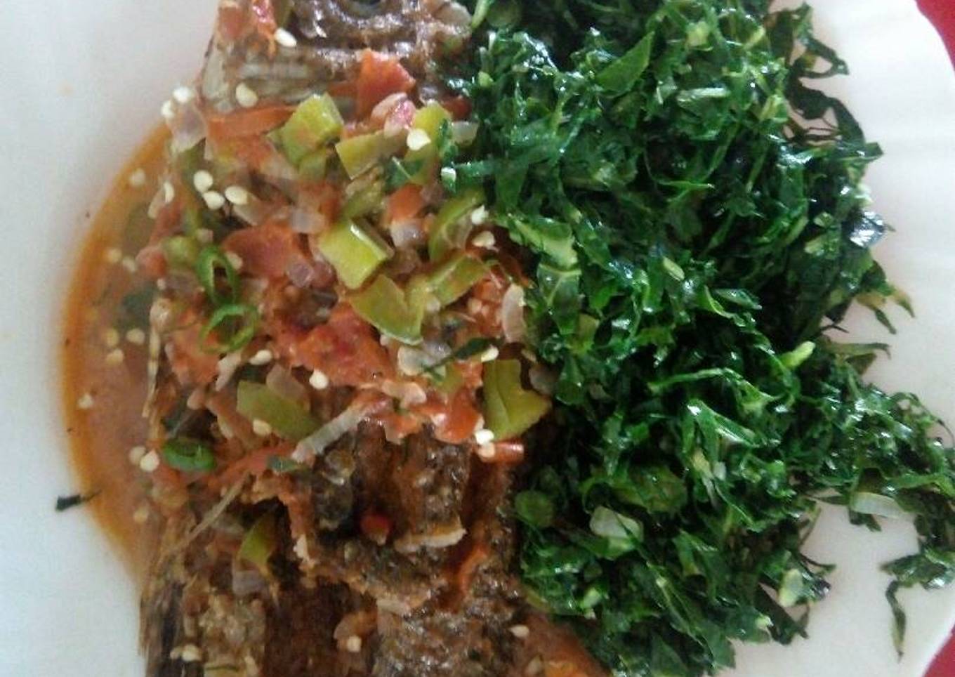 Fish stew and greens