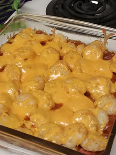 A picture of Chili Dog Tot Casserole for 2.