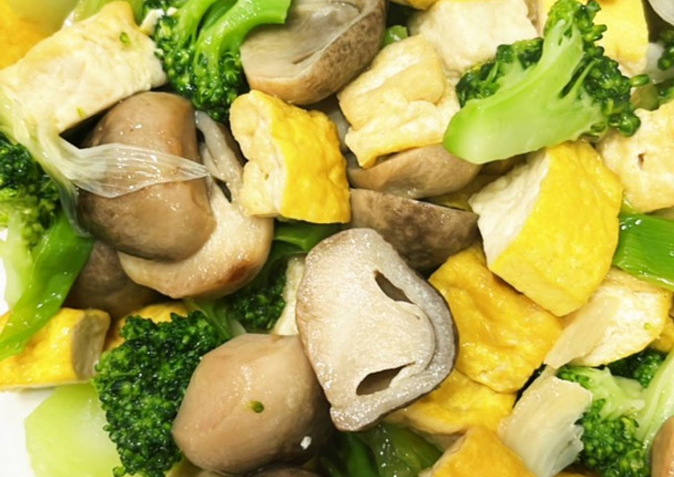 Tumis brokoli tahu jamur