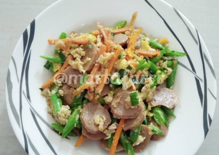 Tumis sayur orak arik telur+bakso