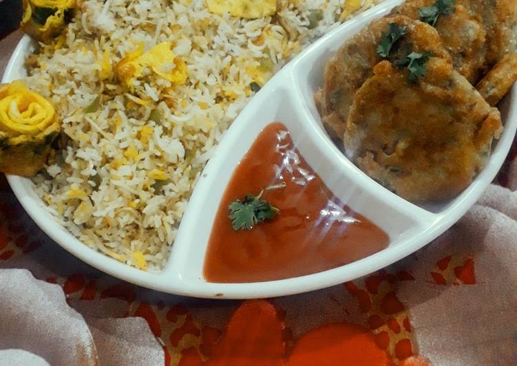 Steps to Prepare Award-winning Capsicum and chicken pulao with potato kabab platter