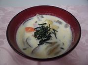 A picture of pork and mushroom soup