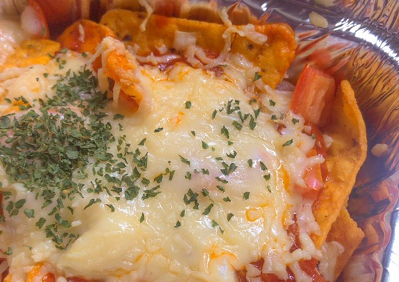 Baked Nachos with Marinara Sauce and Cheese