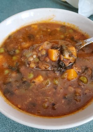A picture of Sausage Lentil Vegetable Soup.