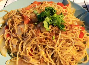 Hình của món Mỳ ý tôm sốt sa tế.