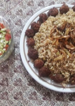 عکسی از دستور رشته پلو و ماش با کوفته + فالوده طالبی
