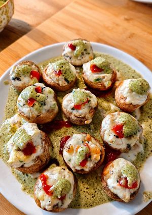 Una foto de Champiñones trufados con crema de pesto en AirFryer