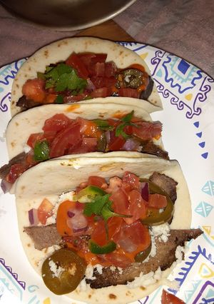 A picture of Braised beef brisket tacos.
