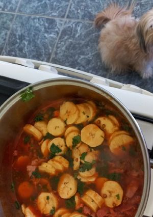 Una foto de Lentejas con Plátano y Tocineta
