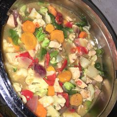 A picture of Chicken veggies soup.
