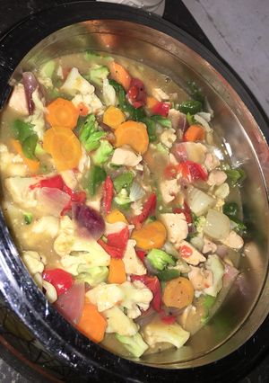 A picture of Chicken veggies soup.