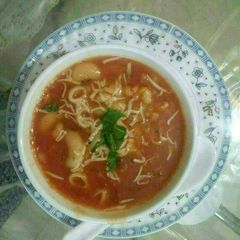 Tomato pasta beans soup (jain) A picture of Tomato pasta beans soup (jain).