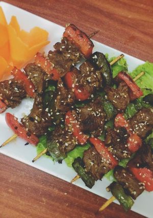 Hình của món Bò xiên ớt nướng.