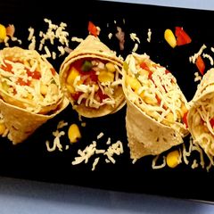 A picture of Diet Bhel - Corn Bhel in Papad Cones.