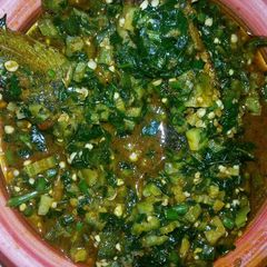 A picture of Okra with vegetables.