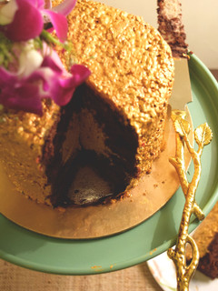 A picture of Chocolate cake with caramel coffee mousse filling.