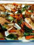 Dory fillets and vegetables in soy-oyster sauce