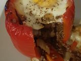 Stuffed Paprika with teriyaki cheese minced beef and egg