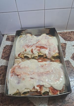 Una foto de Canelones de puerro y crema de choclo