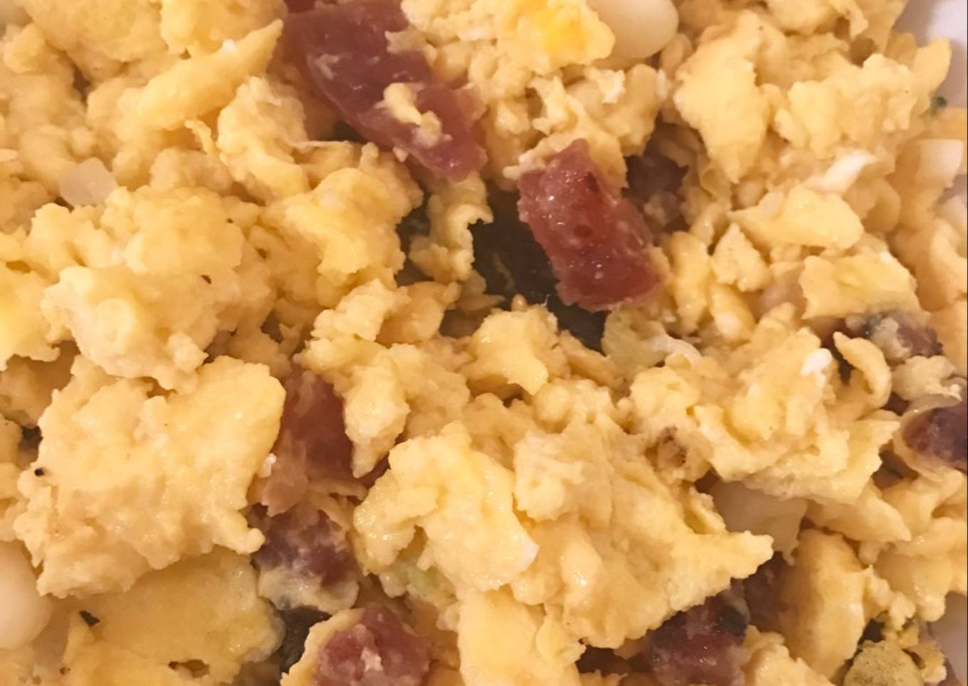 Scramble Egg dengan Dendeng Babi (Dari Singapore)
