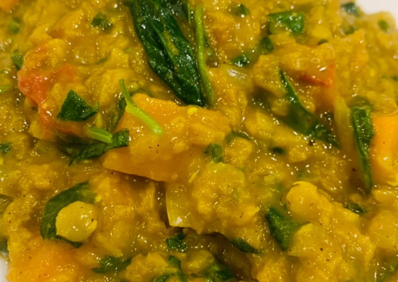 Spinach coconut dhal with butternut squash