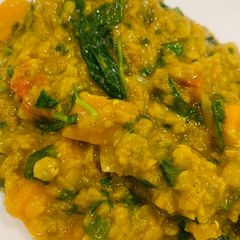 A picture of Spinach coconut dhal with butternut squash.