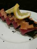 Brad's lobster, ahi tuna, and smoked salmon sushi roll
