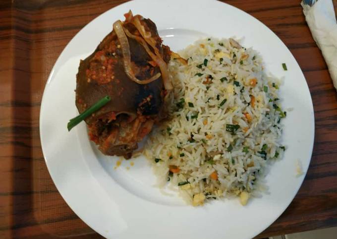 Stir fry rice and goat meat